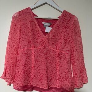 Maggy London Orange and Pink Bell Sleeve Blouse